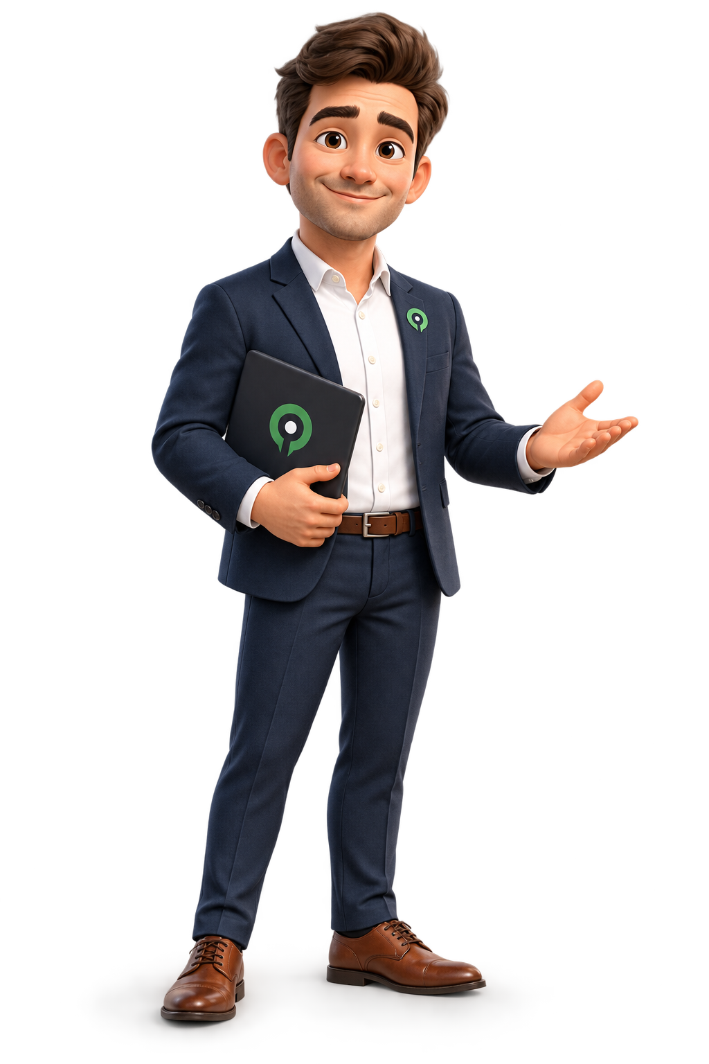 De mascotte van Ontwikkelpunt: een adviseur in maatpak met tablet