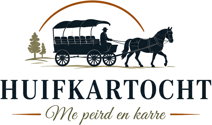 Het officiële logo van Huifkartocht met paard en wagen