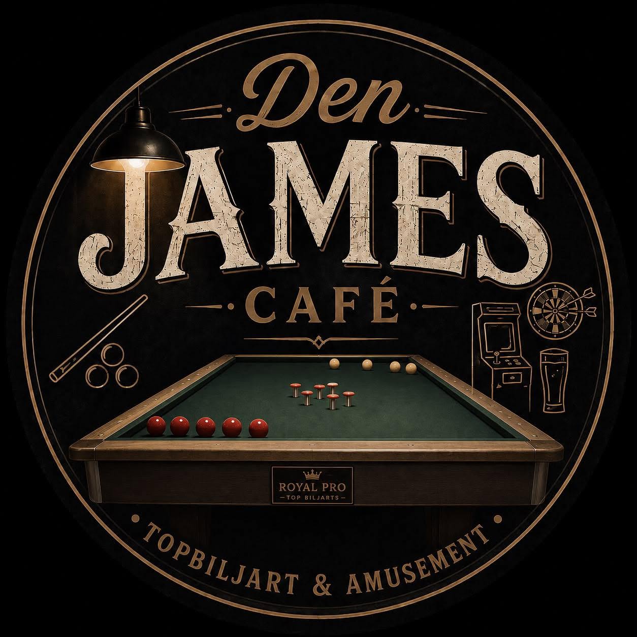 Het bestaande logo van café Den James in Mol